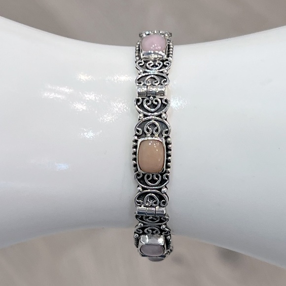 Peruvian Pink Opal Sterling Silver Toggle Clasp Bracelet - Picture 7 of 13